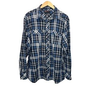 Union Bay Black, White & Blue Plaid Button Down Shirt 100% Cotton Size XL